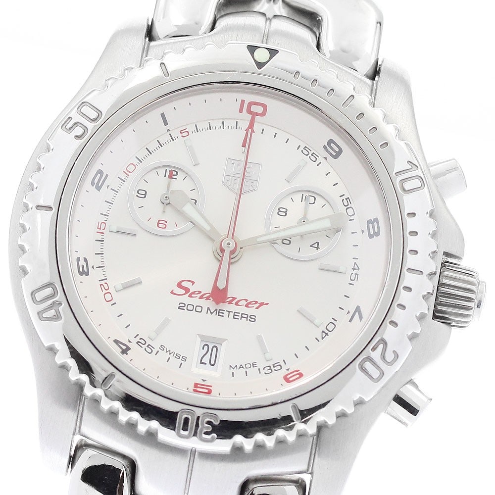 TAG Heuer Link Sea Racer CT1114 Quartz Chronograph Watch: TAG Heuer Link Sea Racer CT1114 Quartz Chronograph Watch This TAG Heuer Link Sea Racer Chronograph Quartz men's wristwatch features a stainless steel case and bracelet, paired with a silver dial. The 