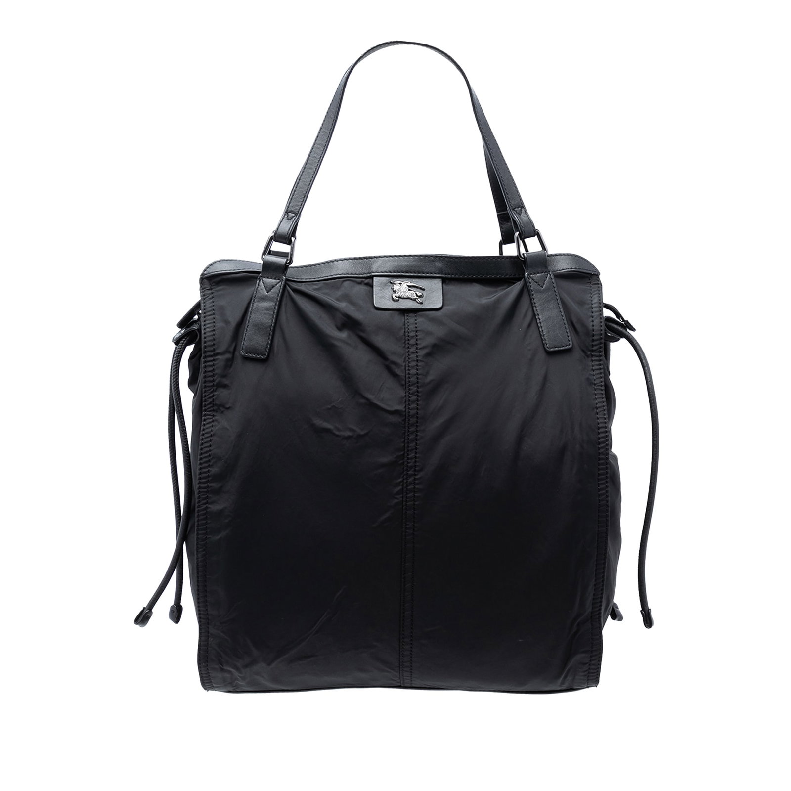 Burberry Buckleigh nylon tote with leather trim: Burberry Buckleigh nylon tote with leather trim This Burberry Buckleigh tote is crafted from durable nylon with leather trim, offering both style and functionality. The bag features flat leather strap
