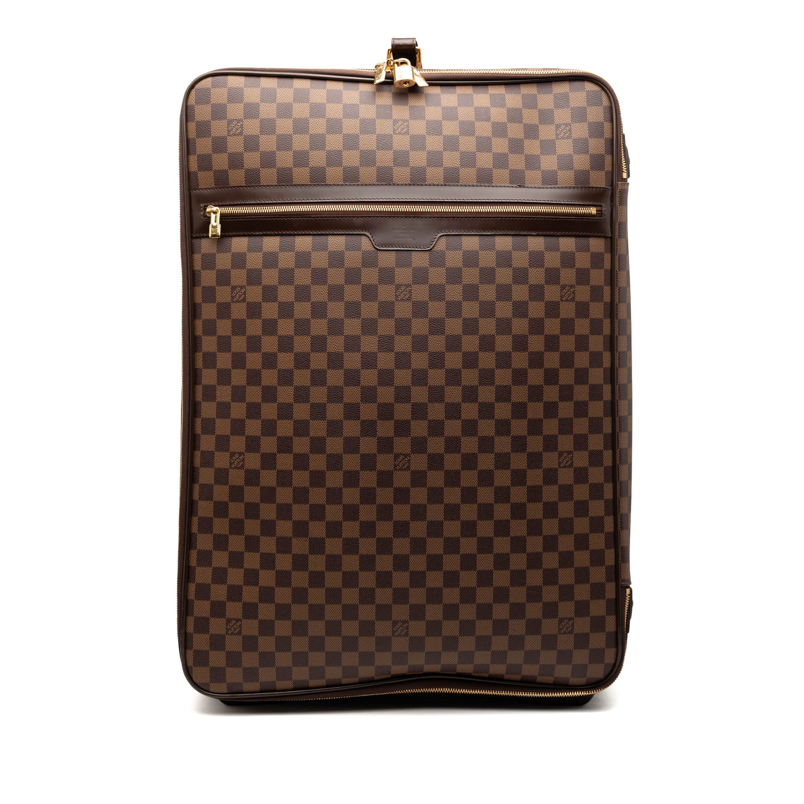 Louis Vuitton Pegase 65 Suitcase Damier Ebene Canvas With Leather Trim: Louis Vuitton Pegase 65 Suitcase Damier Ebene Canvas With Leather Trim The Louis Vuitton Damier Ebene Pegase 65 is a travel bag crafted from damier ebene canvas with leather trim. It features a flat l