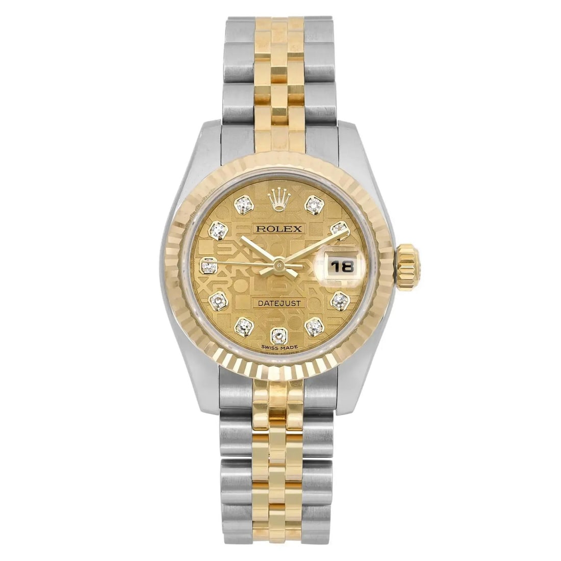 Rolex Datejust 179173 26mm Automatic Ladies Watch Champagne Dial Diamond Bezel: Rolex Datejust 179173 26mm Automatic Ladies Watch Champagne Dial Diamond Bezel This exquisite Rolex Datejust ladies' wristwatch features a 26mm round case crafted from stainless steel with a polished 