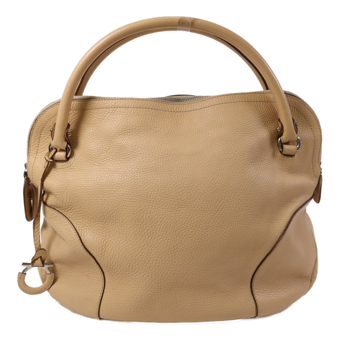 Beige Calfskin Handbag by Salvatore Ferragamo Made in Italy: Beige Calfskin Handbag by Salvatore Ferragamo Made in Italy Salvatore Ferragamo handbag in beige calfskin (cowhide) leather, made in Italy. This women's regular-size bag features a beige frame color a