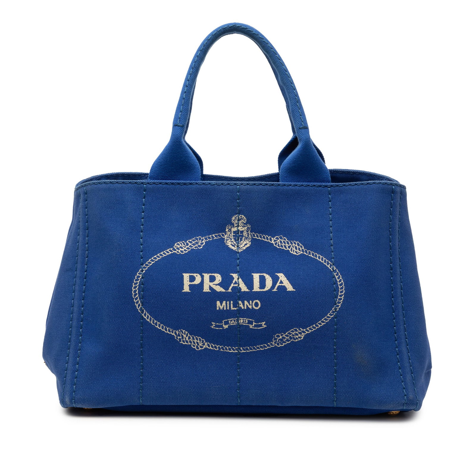 Prada Canapa Logo Canvas Satchel Blue Fabric Bag (1 of 7)