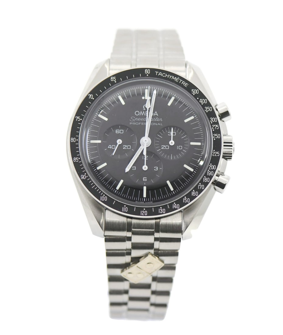 Dominos Special Edition Omega Speedmaster Moonwatch 42mm Steel with Box and Papers: Dominos Special Edition Omega Speedmaster Moonwatch 42mm Steel with Box and Papers This Omega Speedmaster Moonwatch Domino's Special Edition is a pre-owned men's wristwatch featuring a mechanical (man