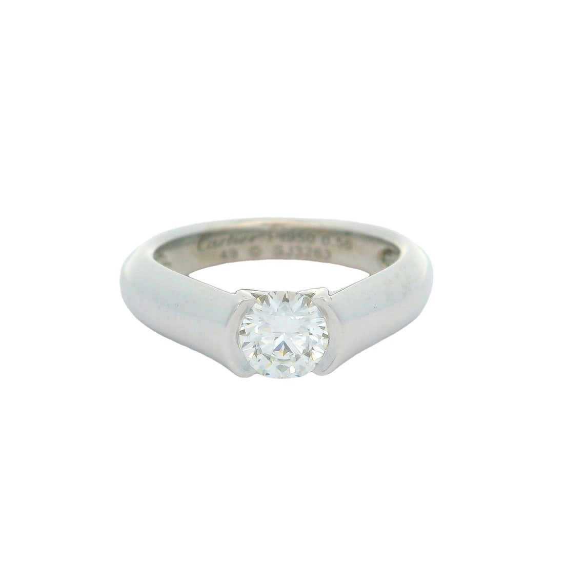 Cartier C De Platinum 0.56ct Diamond Solitaire Engagement Ring Size 49: Cartier C De Platinum 0.56ct Diamond Solitaire Engagement Ring Size 49 Presenting the exquisite C De Cartier Platinum Half Bezel Diamond Solitaire Engagement Ring, featuring a stunning 0.56ct round br