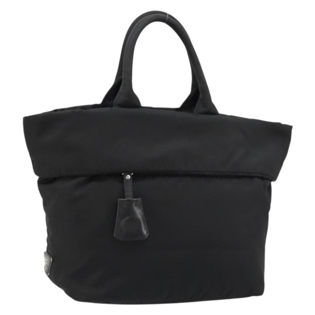 Prada Black Silver Reversible Nylon Handbag with Dust Bag Card: Prada Black Silver Reversible Nylon Handbag with Dust Bag Card Reversible Prada handbag in black and silver nylon, made in Turkey. It comes with a dust bag and guarantee card. The bag measures approxi
