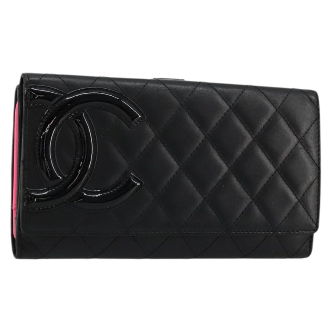 CHANEL Cambon Line Lamb Skin Long Wallet Black White CC: CHANEL Cambon Line Lamb Skin Long Wallet Black White CC CHANEL Cambon Line long wallet in black and white lamb skin. Made in Italy, it comes with a guarantee card. The wallet is in very good condition