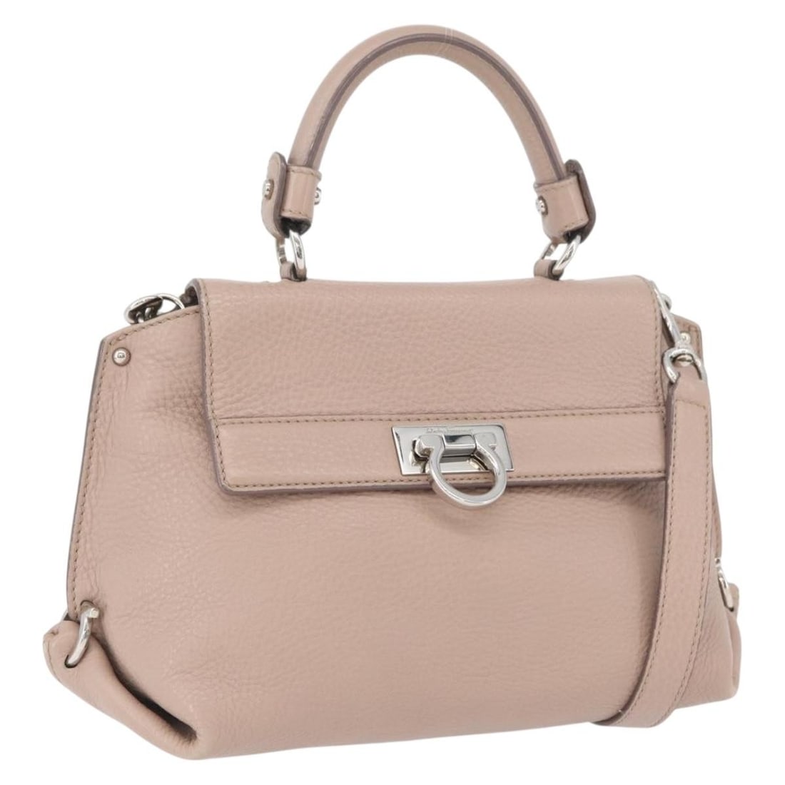 Salvatore Ferragamo Sofia Gancini 2way Leather Handbag Pink Silver: Salvatore Ferragamo Sofia Gancini 2way Leather Handbag Pink Silver Salvatore Ferragamo Gancini Sofia 2-way handbag in pink leather with silver-tone accents. Made in Italy, this women's bag includes a 