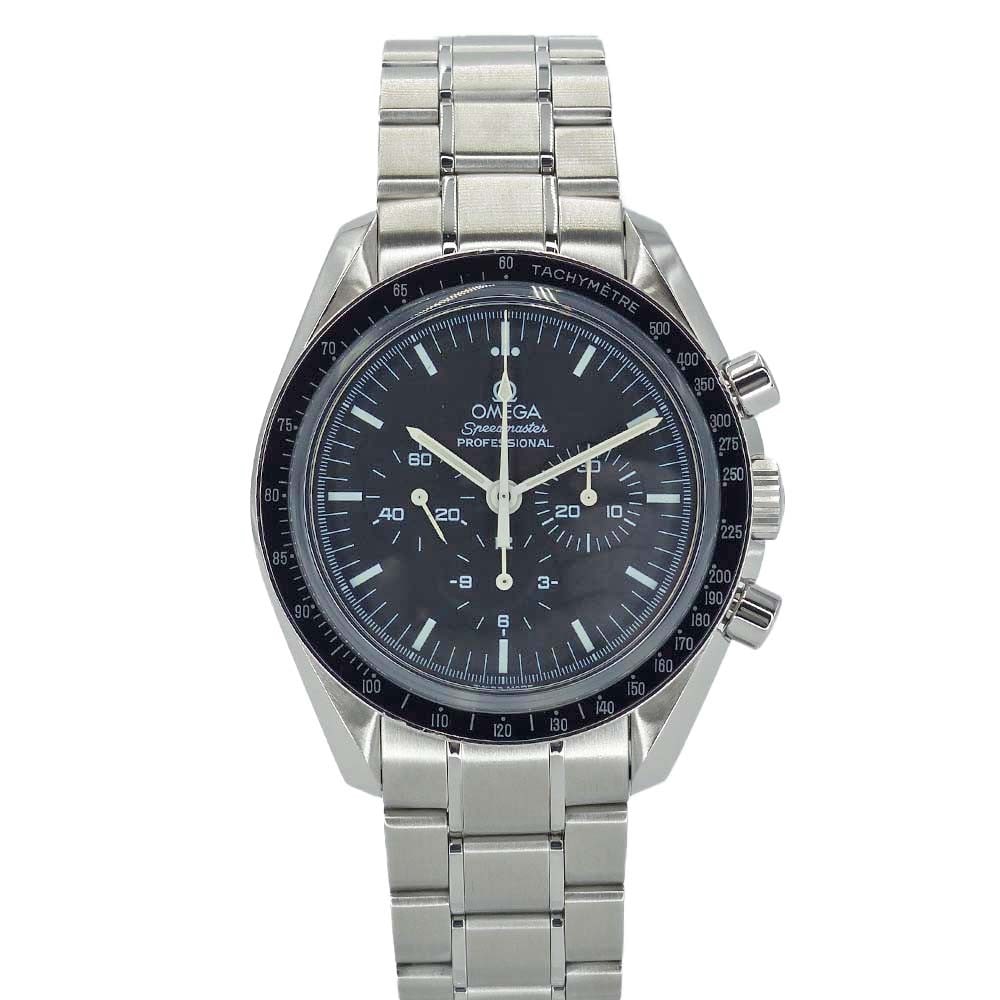 OMEGA Speedmaster 3573.50 mens stainless steel chronograph watch: OMEGA Speedmaster 3573.50 mens stainless steel chronograph watch This pre-owned Omega Speedmaster men's wristwatch features a 42mm stainless steel case with a black dial and sapphire crystal. It is eq