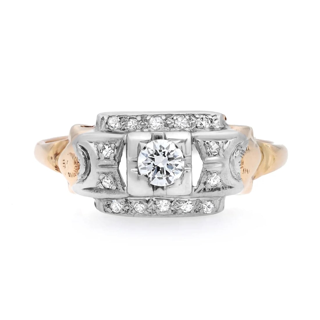 Rachel Koen Antique Round Diamond Engagement Ring 14K Yellow Gold Adjustable: Rachel Koen Antique Round Diamond Engagement Ring 14K Yellow Gold Adjustable This exquisite antique engagement ring by Rachel Koen is crafted from 14K yellow gold, showcasing a stunning round brillian