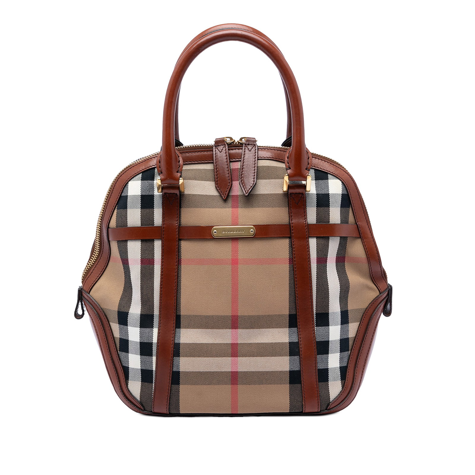 Burberry Bridle Orchard Medium House Check Canvas Handbag: Burberry Bridle Orchard Medium House Check Canvas Handbag Burberry Medium House Check Canvas Bridle Orchard Handbag with a canvas body, leather trim, rolled leather handles, top zip closure, and inter