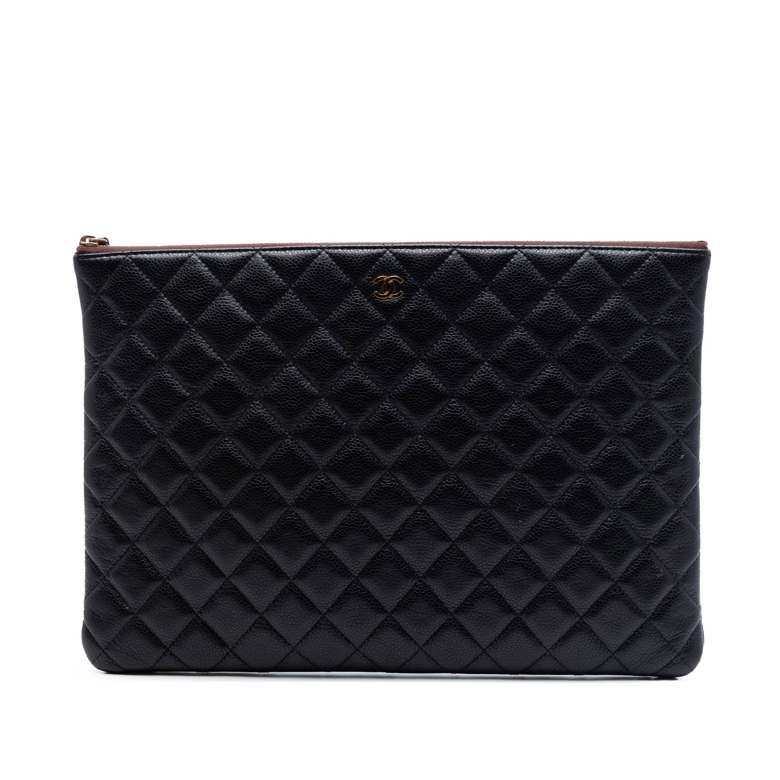 Chanel Large Zip Pouch Quilted Black Caviar Leather Clutch: Chanel Large Zip Pouch Quilted Black Caviar Leather Clutch This Chanel large zip pouch is crafted in black quilted caviar leather with a top zip closure. It is made in Italy and presented as a clutch 