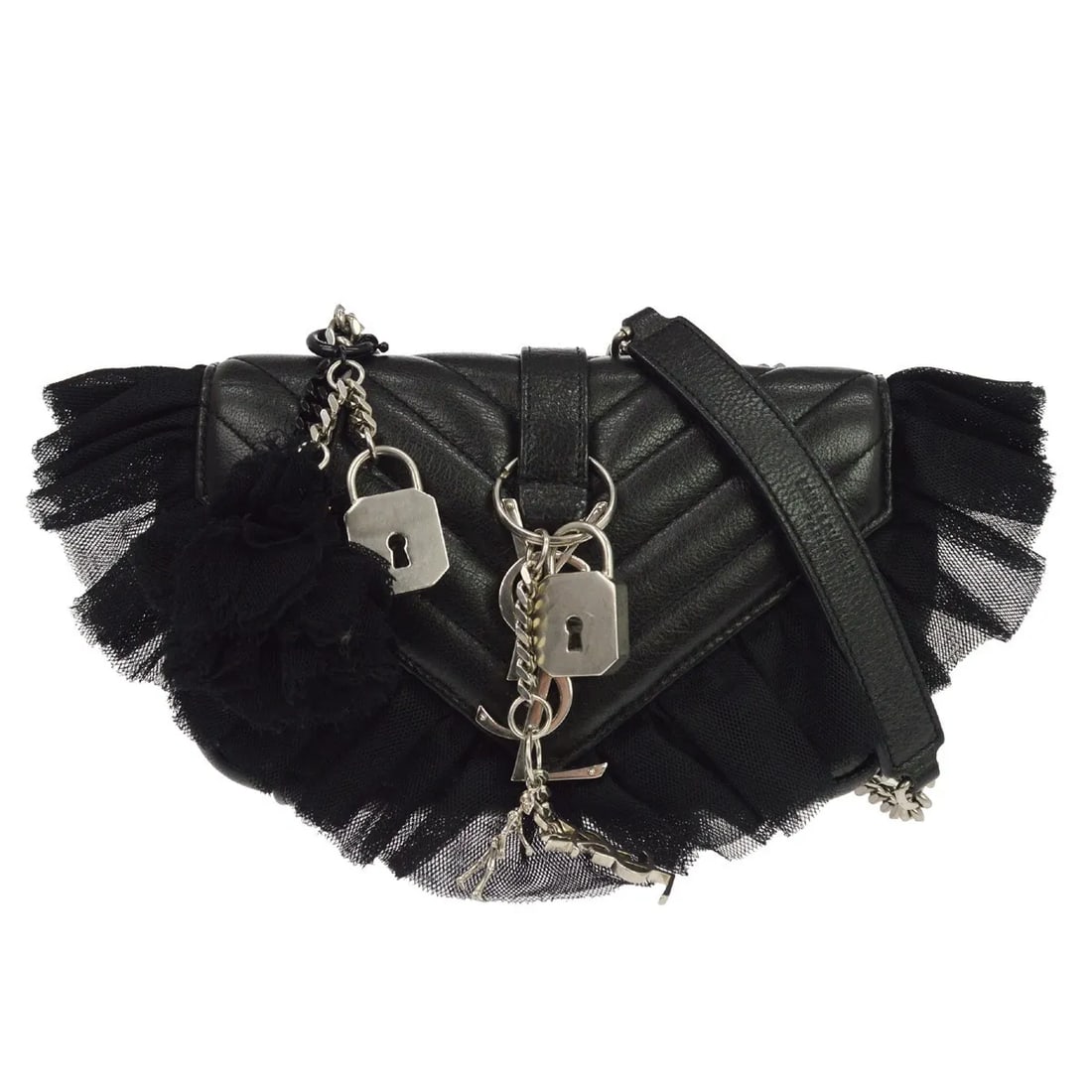 Saint Laurent Chain shoulder bag black leather unisex: Saint Laurent Chain shoulder bag black leather unisex This Saint Laurent Chain Shoulder Bag is crafted from black leather and designed for a unisex appeal. Made in Italy, it features a compact silhoue
