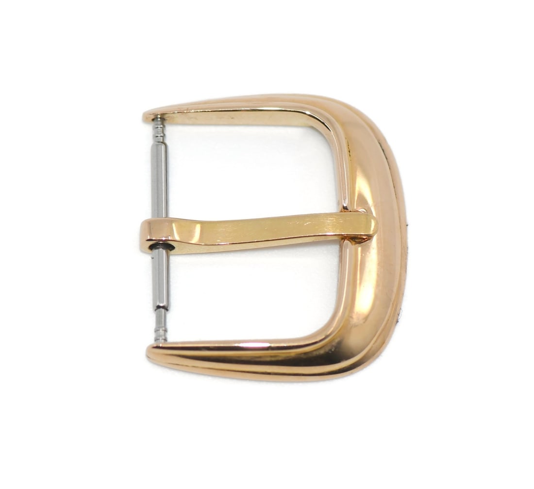 16mm 18K Rose Gold Wristwatch Buckle by Franck Muller: 16mm 18K Rose Gold Wristwatch Buckle by Franck Muller This is a pre-owned Franck Muller wristwatch band buckle crafted from 18K rose gold. It features a 16mm width and is designed for use with Franck 