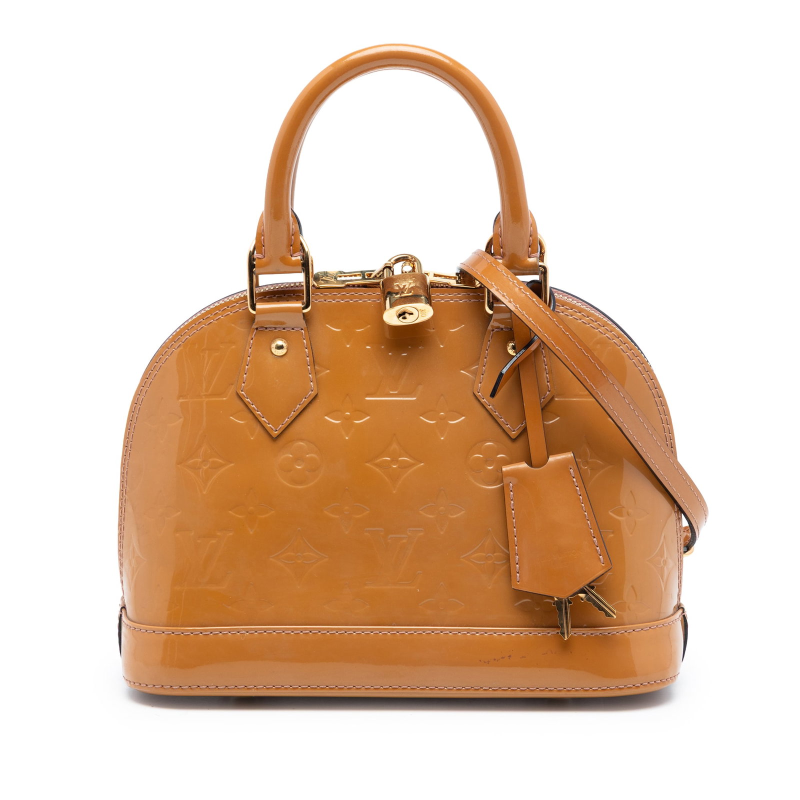 Louis Vuitton Alma BB Vernis Leather Bag: Louis Vuitton Alma BB Vernis Leather Bag This Louis Vuitton Monogram Vernis Alma BB is crafted from monogram vernis leather and features rolled leather handles, a detachable flat leather strap, a zip-