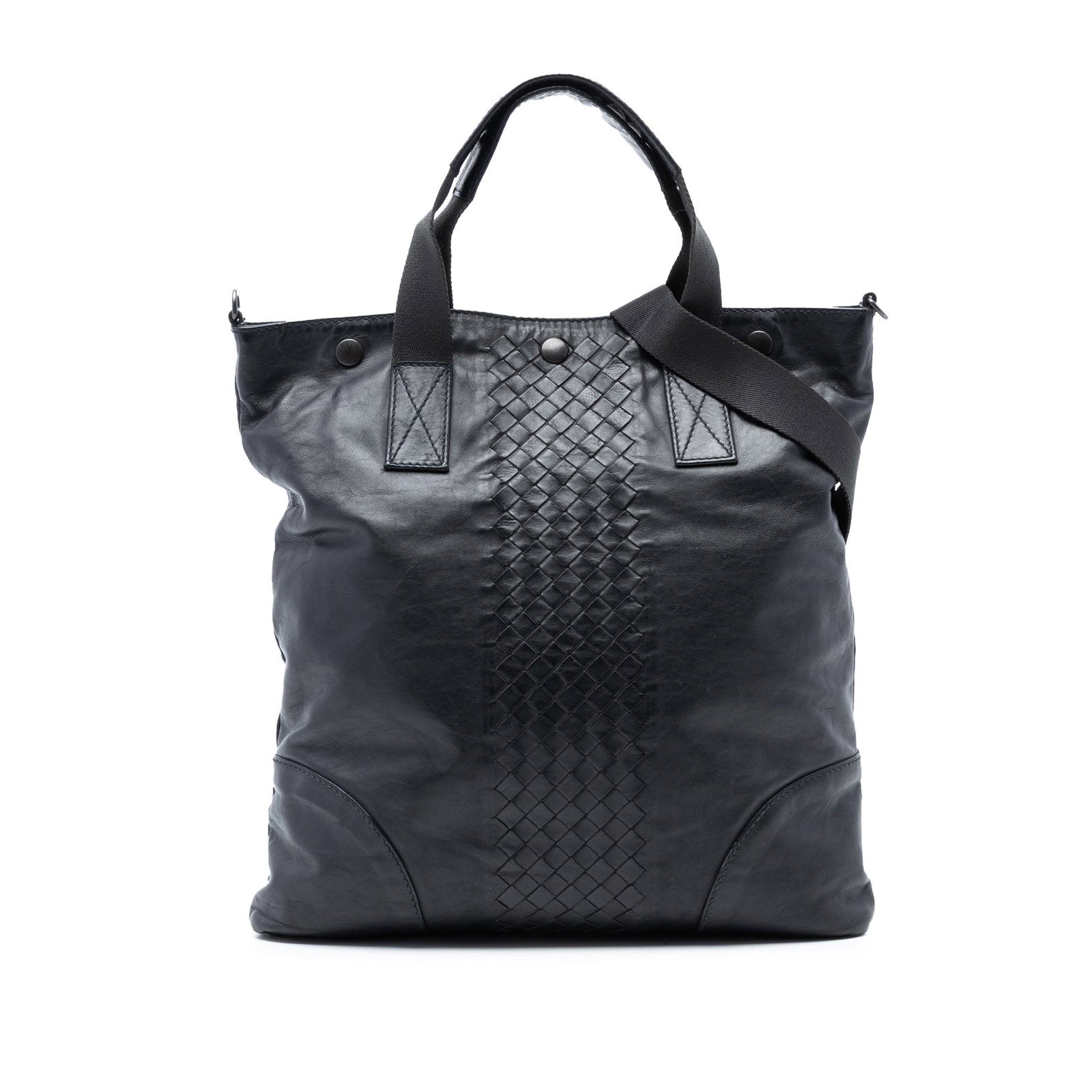Bottega Veneta Intrecciato Trimmed Nappa Tote Black Leather: Bottega Veneta Intrecciato Trimmed Nappa Tote Black Leather Introducing the Bottega Veneta Intrecciato Trimmed Nappa Convertible Tote, a sophisticated accessory crafted from high-quality leather. This