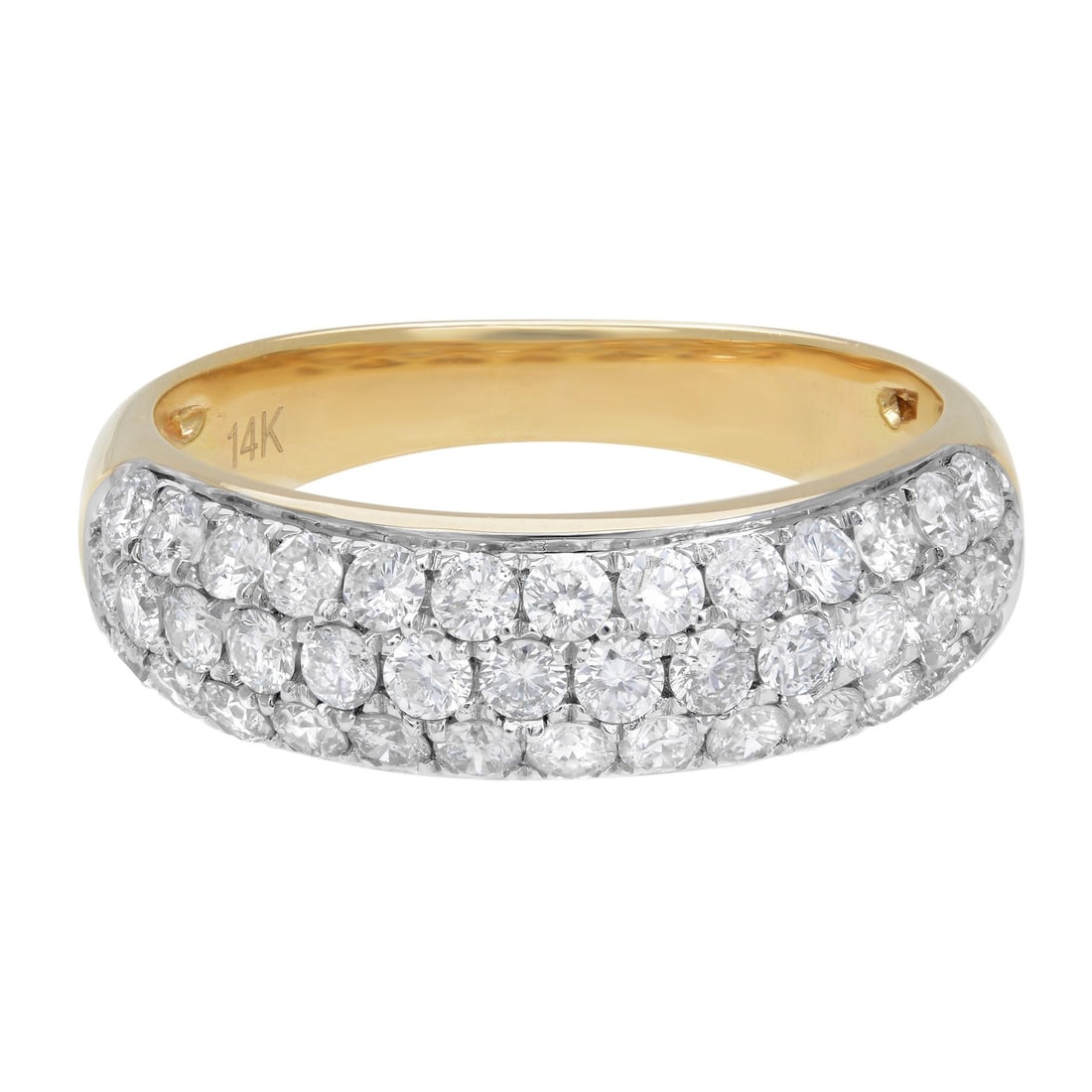 Rachel Koen 14K Yellow Gold 1.04cttw Three Row Pave Diamond Wedding Band: Rachel Koen 14K Yellow Gold 1.04cttw Three Row Pave Diamond Wedding Band This stunning wedding band ring from Rachel Koen showcases three rows of dazzling round brilliant pave-set diamonds, totaling 1