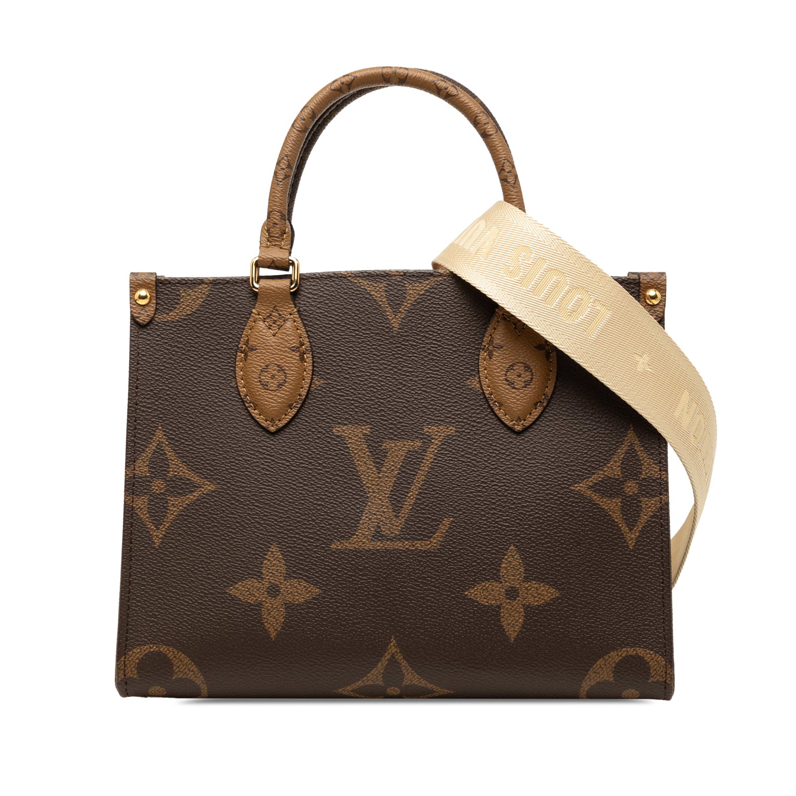 Louis Vuitton OnTheGo PM Monogram Reverse Giant Tote Bag: Louis Vuitton OnTheGo PM Monogram Reverse Giant Tote Bag Louis Vuitton Monogram Reverse Giant OnTheGo PM bag crafted in monogram canvas with rolled handles, a detachable flat shoulder strap, an open t