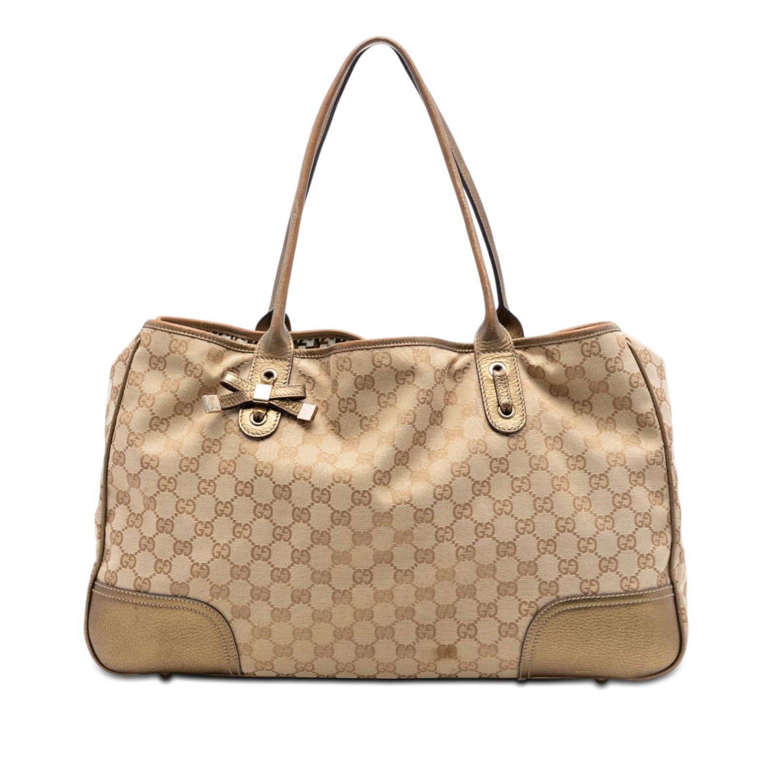 Gucci Princy Tote Beige GG Canvas Handbag: Gucci Princy Tote Beige GG Canvas Handbag Gucci GG Canvas Princy Tote in beige with a canvas body, leather trim, and rolled leather handles. The open-top design includes interior zip and slip pockets 