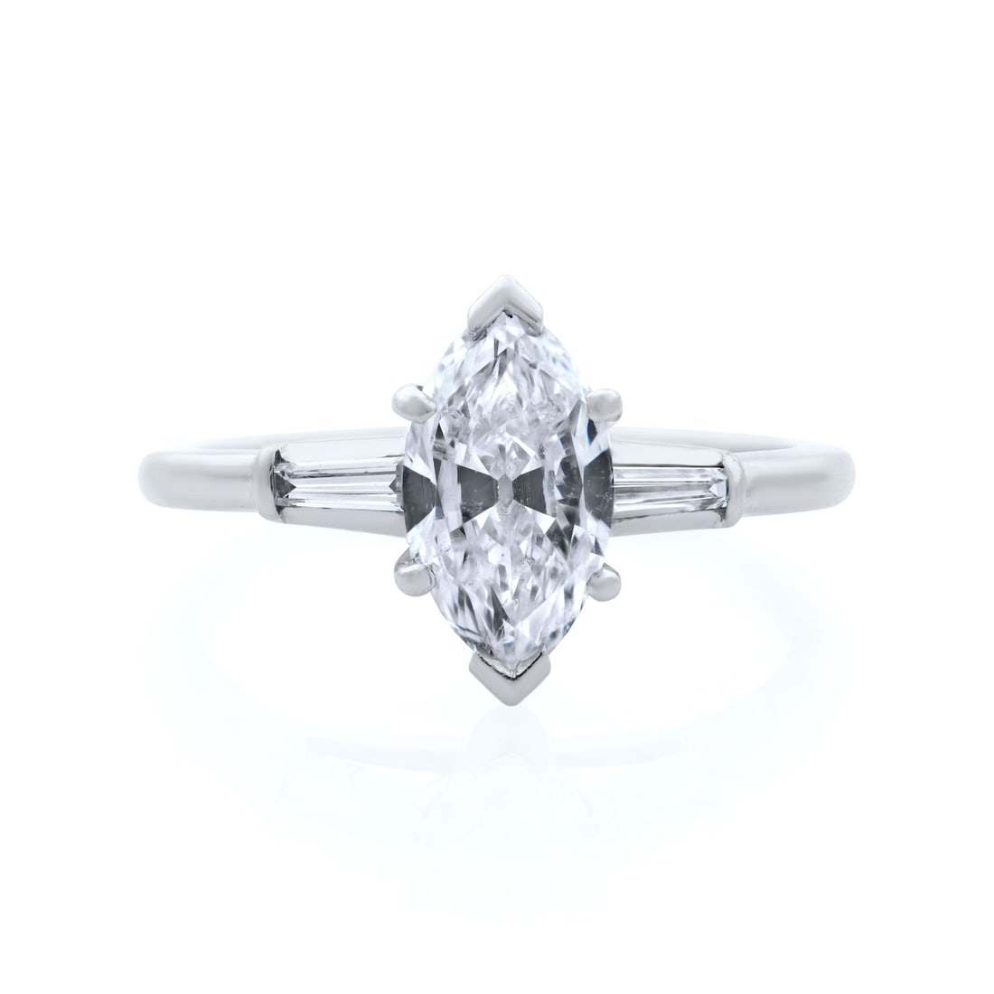 Rachel Koen Marquise Diamond Engagement Ring Platinum 1.15cttw Size 6 Handmade: Rachel Koen Marquise Diamond Engagement Ring Platinum 1.15cttw Size 6 Handmade This exquisite Rachel Koen engagement ring showcases a stunning marquise cut diamond centerpiece, weighing 1.00 carat, fl