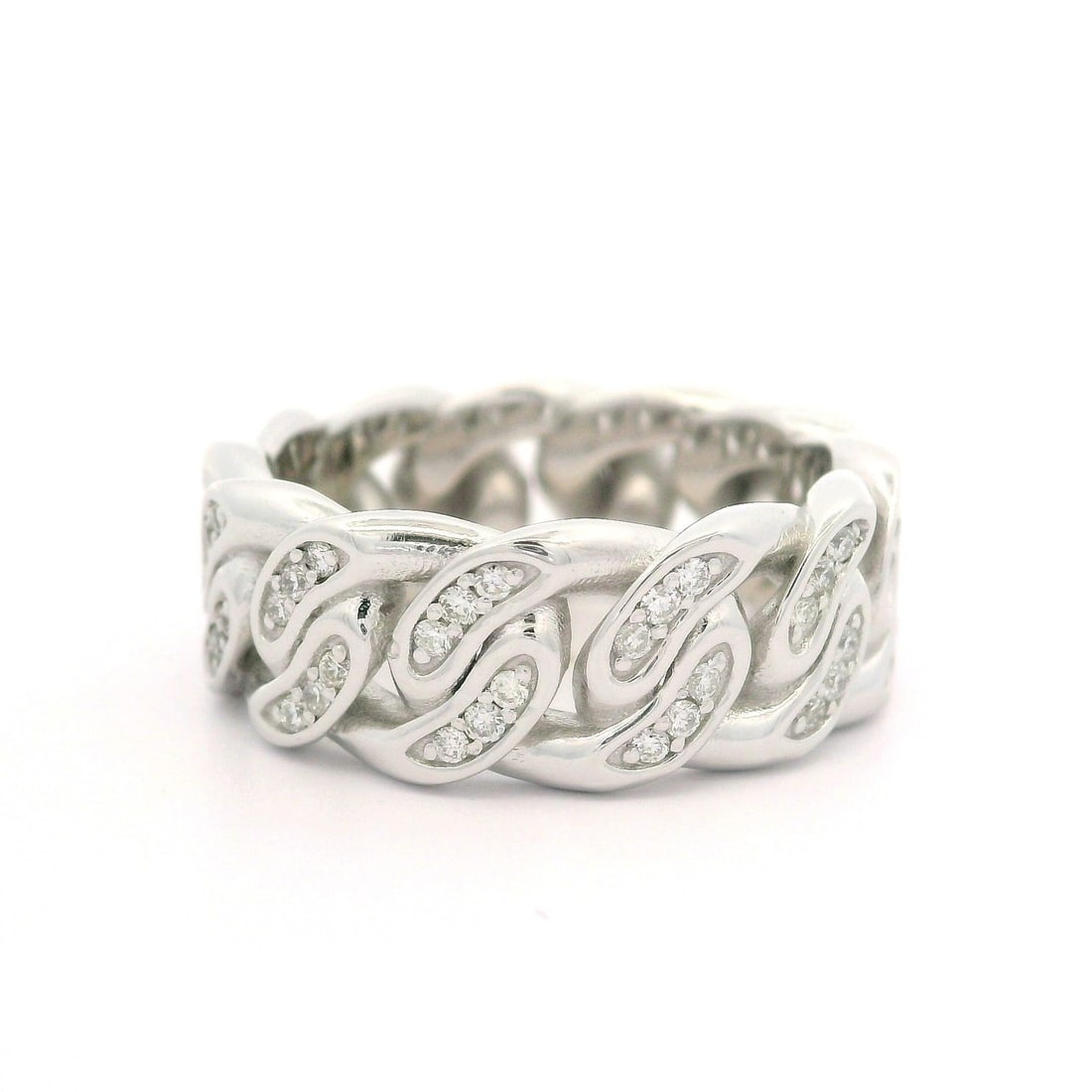 14k White Gold 0.36ct Diamond Eternity Cuban Curb Link Band Ring: 14k White Gold 0.36ct Diamond Eternity Cuban Curb Link Band Ring This exquisite 14k White Gold Eternity Cuban Curb Link Band Ring features a stunning array of 72 natural, round brilliant cut diamonds,