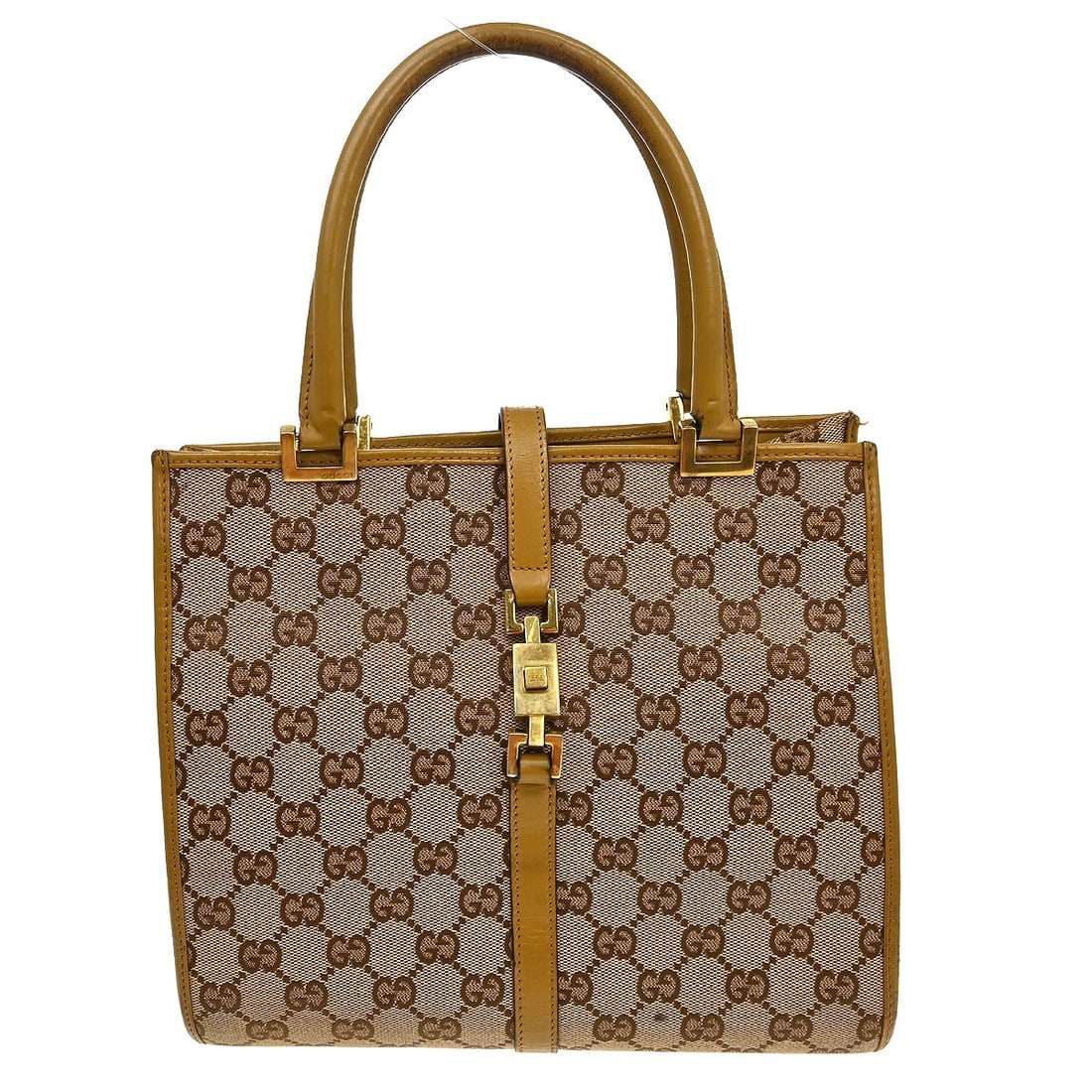 Gucci Jackie Medium Beige GG Canvas Leather Handbag: Gucci Jackie Medium Beige GG Canvas Leather Handbag Vintage Gucci GG Jackie handbag in beige canvas and leather with a brown lining. This medium handbag is made in Italy and features one interior zipp