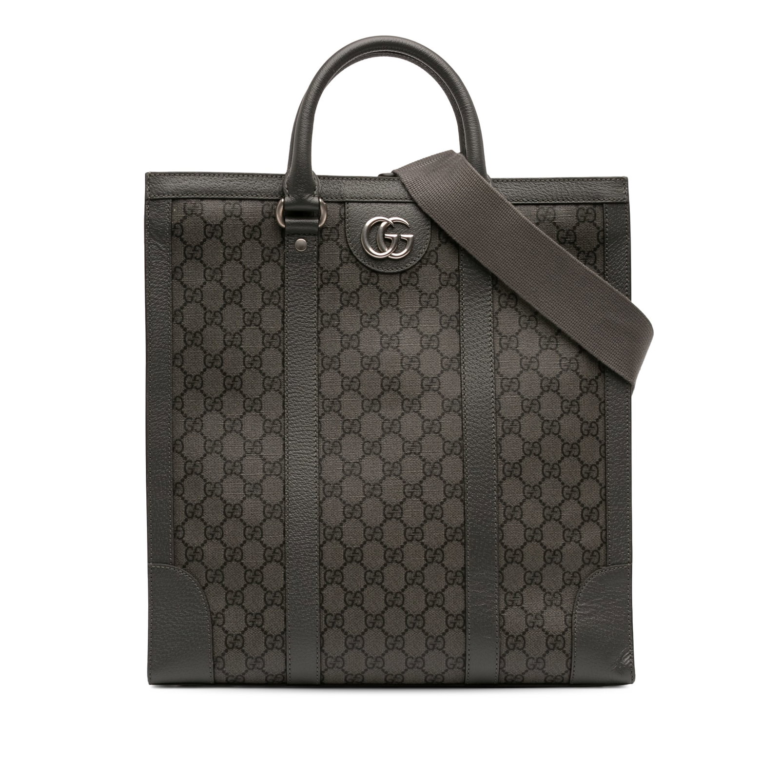 Gucci Ophidia GG Supreme Medium Vertical Tote Gray: Gucci Ophidia GG Supreme Medium Vertical Tote Gray The Gucci Medium GG Supreme Ophidia Satchel is crafted from coated canvas with leather trim, featuring rolled leather handles and a detachable, adjus
