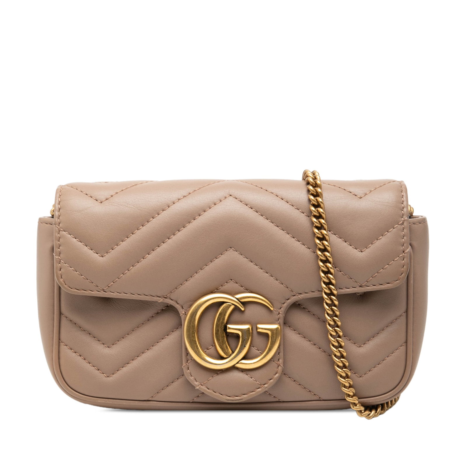 Gucci GG Marmont Mini Brown Leather Flap Crossbody Bag: Gucci GG Marmont Mini Brown Leather Flap Crossbody Bag This Gucci Mini GG Marmont Matelasse Leather Flap Crossbody bag features a quilted leather exterior in brown, accented by a gold-tone chain strap