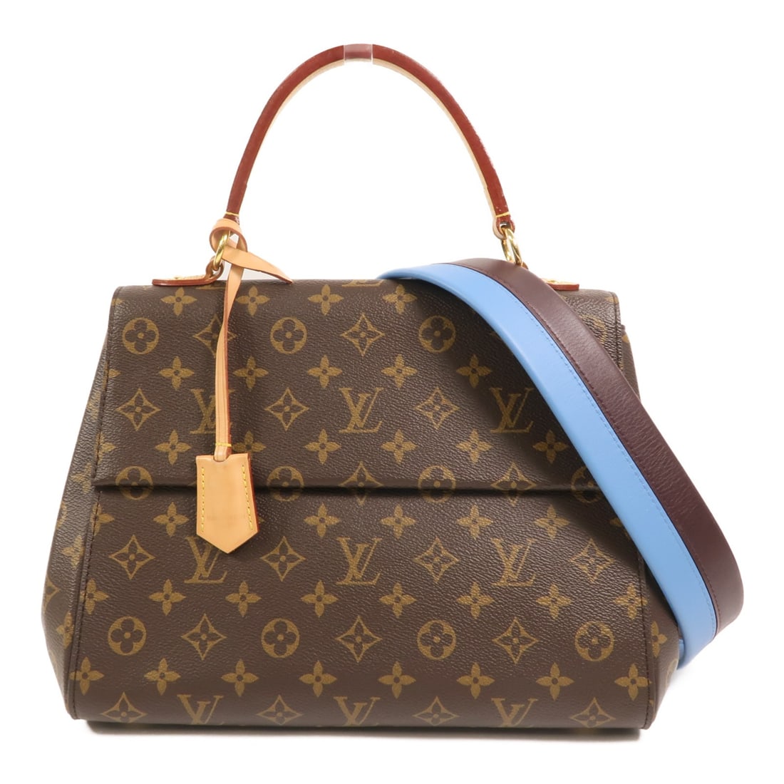 Louis Vuitton Cluny MM M42735 Monogram 2 Way Shoulder Bag Blue Brown: Louis Vuitton Cluny MM M42735 Monogram 2 Way Shoulder Bag Blue Brown Louis Vuitton Cluny MM 2Way Shoulder Bag, model M42735, in Brown x Blue x Brown. It is made from Monogram and PVC coated canvas and