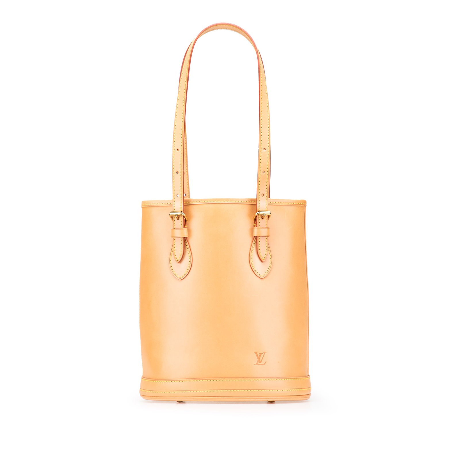 Louis Vuitton Nomade Petit Bucket Brown Leather Bag: Louis Vuitton Nomade Petit Bucket Brown Leather Bag The Louis Vuitton Nomade Petit Bucket is a stylish bucket bag crafted from premium leather. It features adjustable flat leather shoulder straps for 