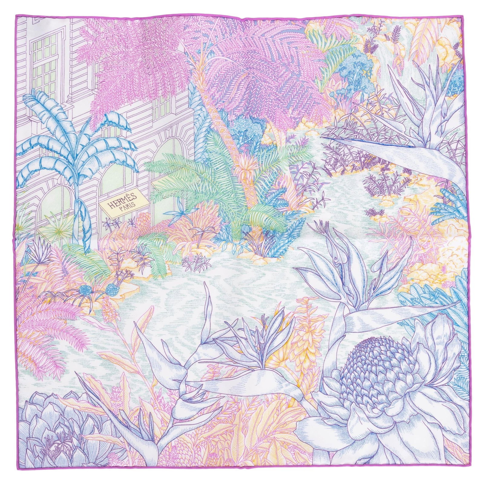 Hermes Tropical Garden Silk Gavroche New in Box 16.5x16.5: Hermes Tropical Garden Silk Gavroche New in Box 16.5x16.5 Discover the exquisite Hermes Tropical Garden Silk Gavroche, a stunning accessory that embodies the elegance of the 21st century. This brand n