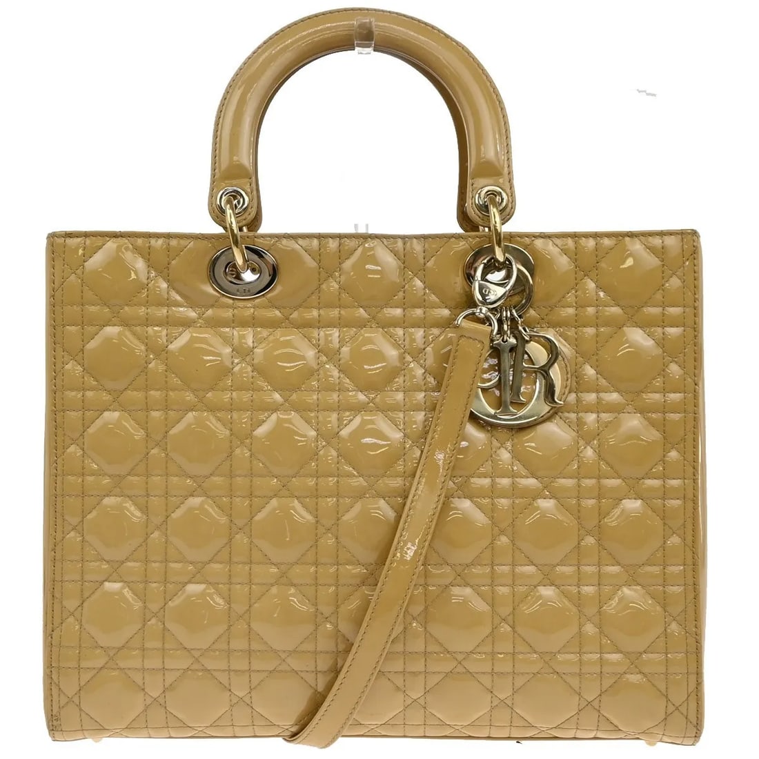 Christian Dior Yellow Lady Cannage Patent Leather Shoulder Bag: Christian Dior Yellow Lady Cannage Patent Leather Shoulder Bag This Christian Dior Lady Dior bag features the iconic Cannage quilt pattern in yellow patent leather. Designed for women, this shoulder b