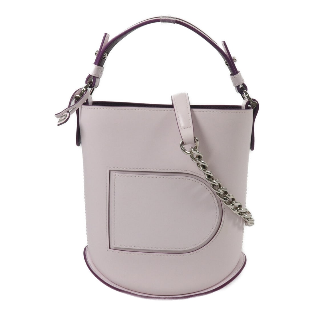 Delvaux Pin Mini 2 Way Shoulder Bag Purple Calfskin: Delvaux Pin Mini 2 Way Shoulder Bag Purple Calfskin A Delvaux SHW Pin Mini Bucket 2Way Shoulder Bag in purple calfskin (cowhide) leather. This women's regular-size bag features a bucket style with bot