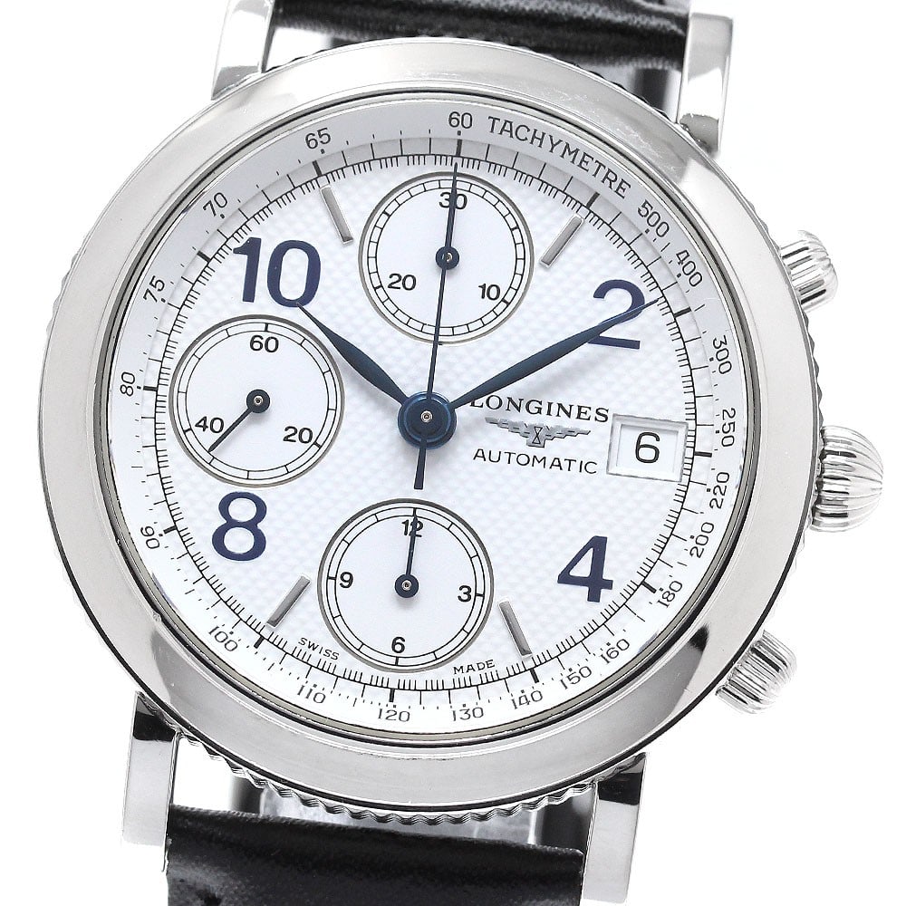Longines Grand Classic Chronograph L4.652.4 Mens Automatic Watch: Longines Grand Classic Chronograph L4.652.4 Mens Automatic Watch Longines Grand Classic Chronograph men's wristwatch, model L4.652.4, made in Switzerland. It features a stainless steel case, white dia