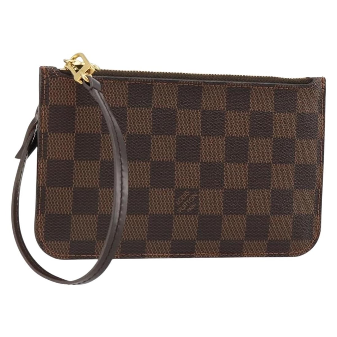 Louis Vuitton Neverfull PM Damier Ebene Canvas Pouch France: Louis Vuitton Neverfull PM Damier Ebene Canvas Pouch France Authentic Louis Vuitton Neverfull PM pouch in Damier Ebene canvas. This women's pouch is made in France and features a slim profile with a D
