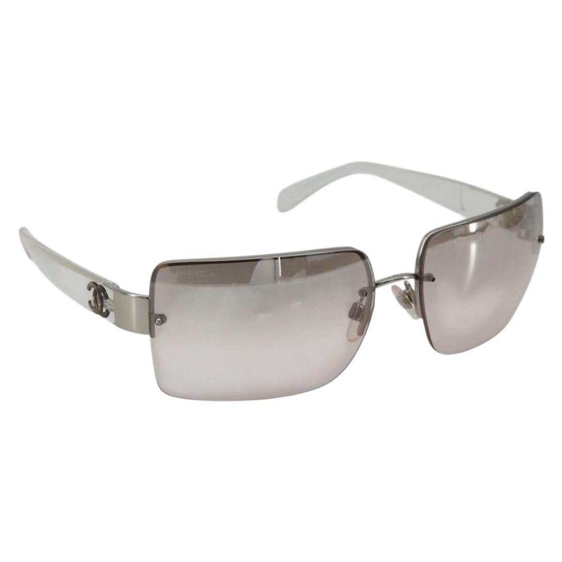 CHANEL clear silver plastic sunglasses with case Italy (1 of 15)
