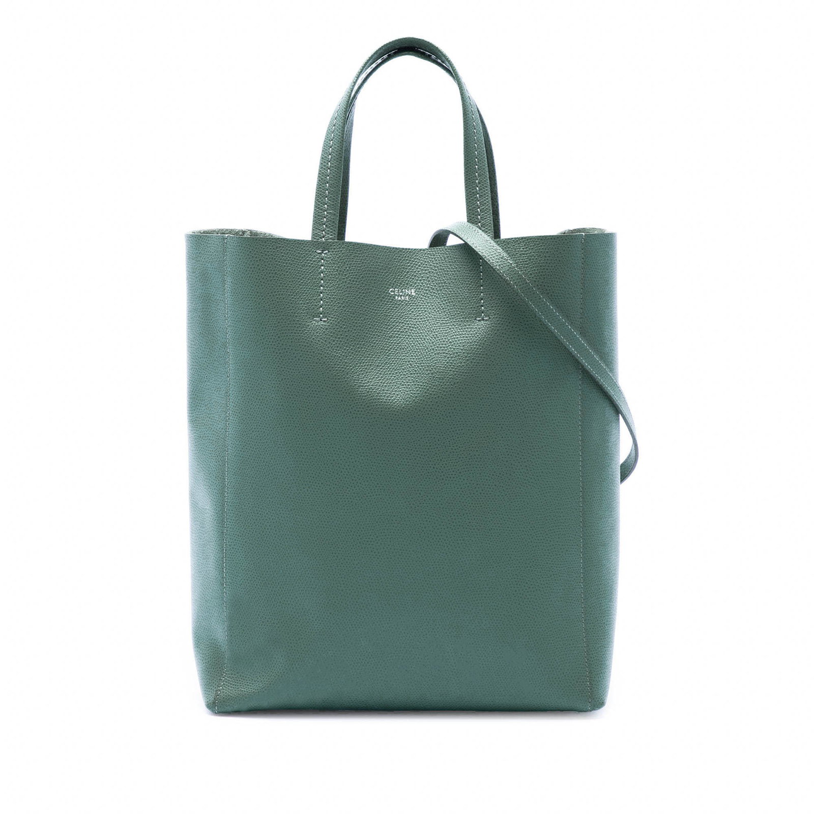 Celine Vertical Cabas Small Grained Calfskin Leather Tote Blue: Celine Vertical Cabas Small Grained Calfskin Leather Tote Blue Small grained calfskin Vertical Cabas tote in blue leather with flat handles, an adjustable flat strap, an open top, and an interior zip 