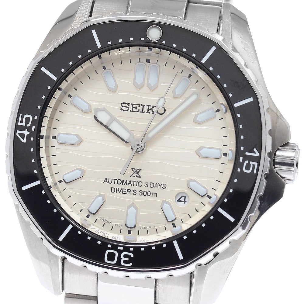 SEIKO Prospex Diver Scuba Date Automatic Men's Wristwatch: SEIKO Prospex Diver Scuba Date Automatic Men's Wristwatch This SEIKO Prospex Diver Scuba Date Men's Watch, model SBDC201/6R55-00J0, features a stainless steel case and bracelet with a beige dial. The 