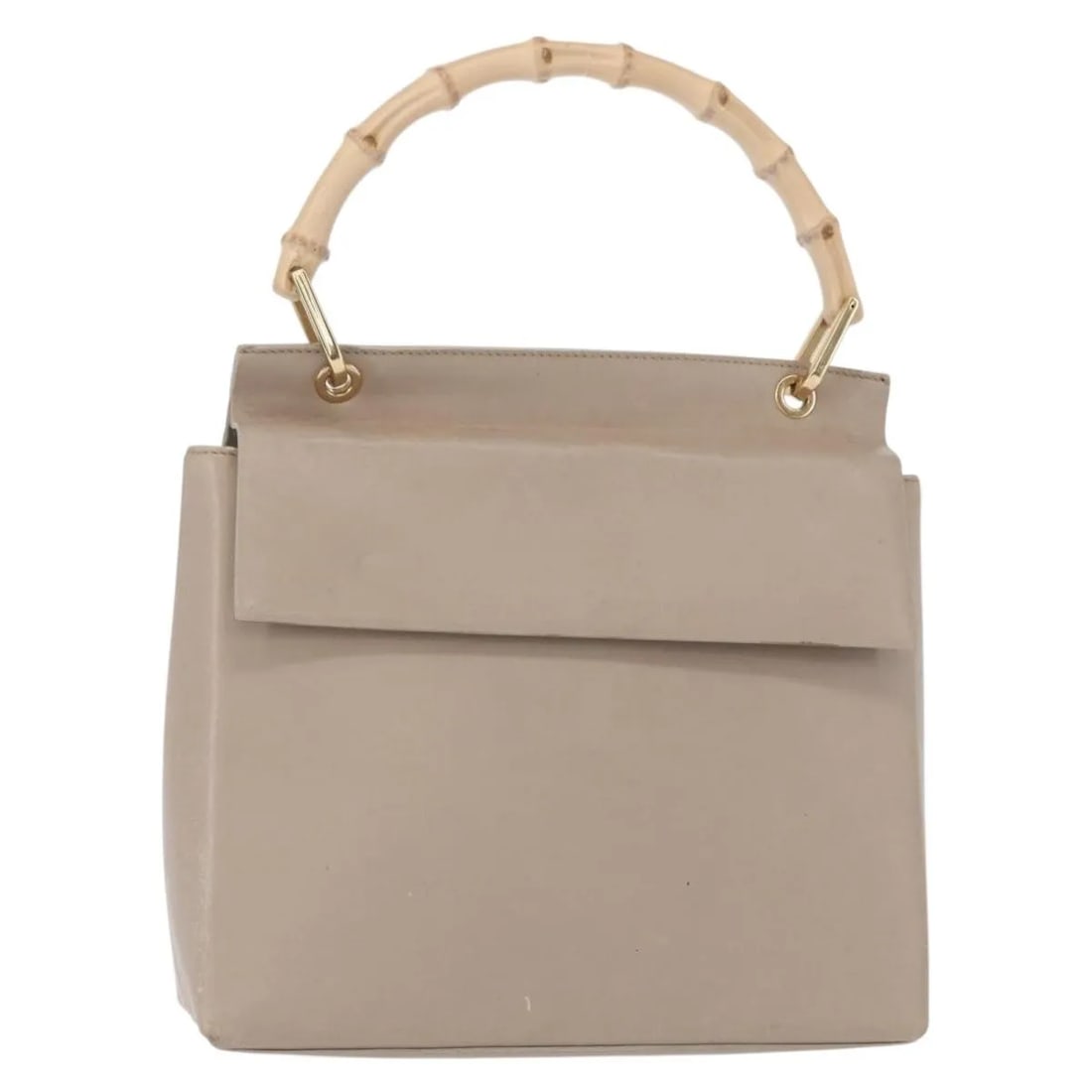 Beige Leather Gucci Handbag with Bamboo Handle Vintage Style: Beige Leather Gucci Handbag with Bamboo Handle Vintage Style This pre-owned Gucci vintage handbag features a bamboo handle and is crafted from beige leather. It shows signs of use including rubbing, s