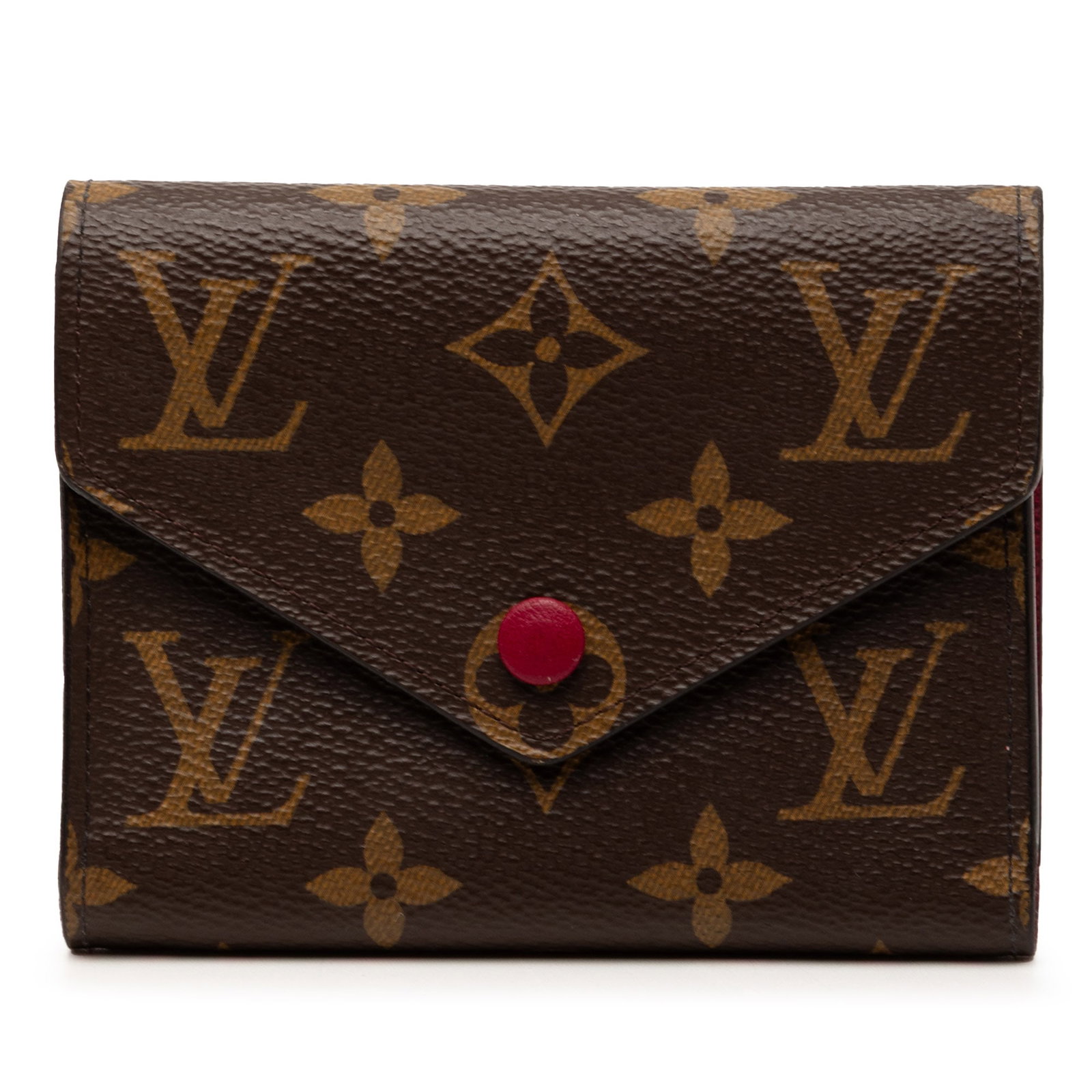 Louis Vuitton Victorine Brown Monogram Canvas Wallet with Snap Closure: Louis Vuitton Victorine Brown Monogram Canvas Wallet with Snap Closure This Louis Vuitton Victorine wallet features the iconic monogram canvas exterior with a flap and snap button closure. The interio