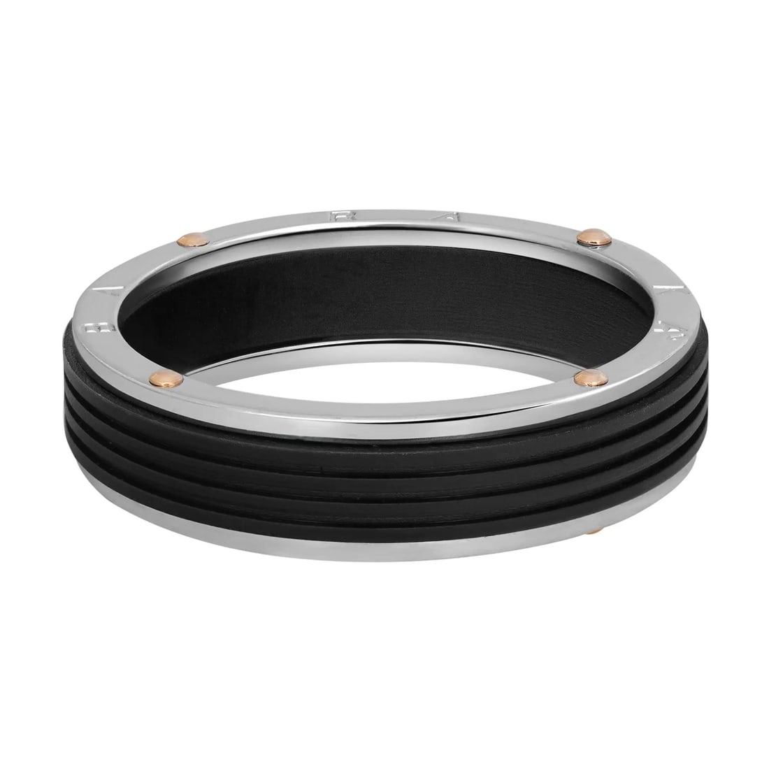 Baraka Ritmika Men's Wedding Band Ring 18K White Rose Gold Steel Black PVD 13.5: Baraka Ritmika Men's Wedding Band Ring 18K White Rose Gold Steel Black PVD 13.5 This striking men's wedding band is expertly crafted from 18K white gold, adorned with elegant rose gold accents, steel,
