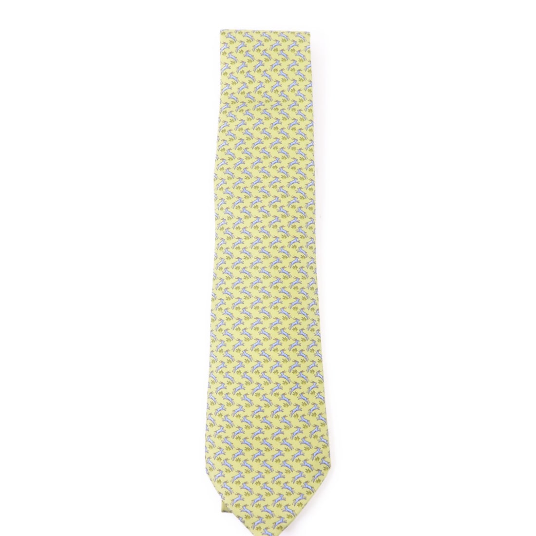Hermes 255564T Mens Silk Tie Yellow Blue France: Hermes 255564T Mens Silk Tie Yellow Blue France A men's Hermes necktie made of silk in yellow and blue. It is a regular-size tie made in France and comes with a storage box. Condition is A+, described