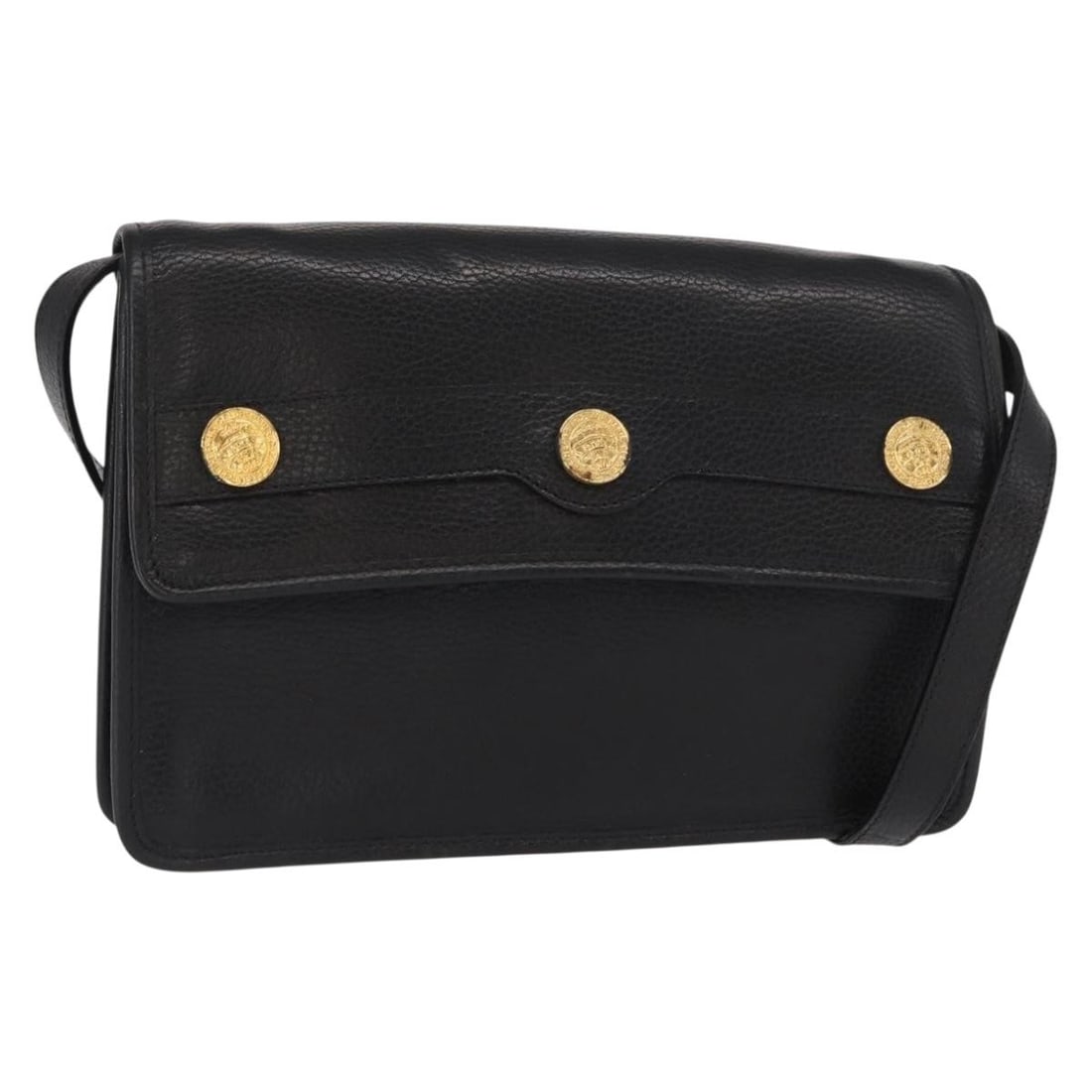 CELINE Medallion Leather Shoulder Bag Black Gold Tone: CELINE Medallion Leather Shoulder Bag Black Gold Tone CELINE Medallion Chain shoulder bag in black and gold leather, made in Italy. It comes with a dust bag and has an approximate size of W27 x H17 x 