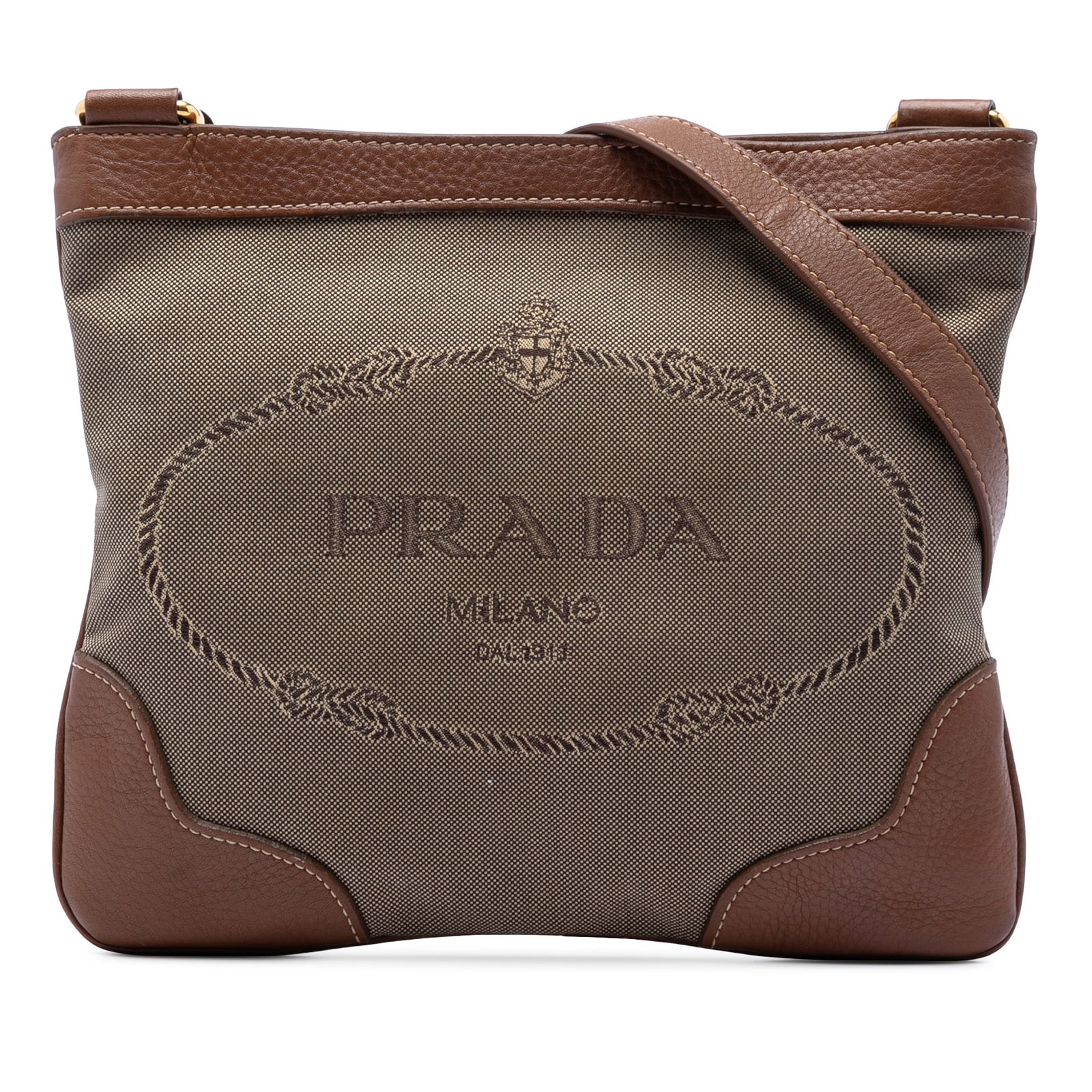 Prada Canapa Logo Canvas Crossbody Bag with Leather Trim (1 of 5)