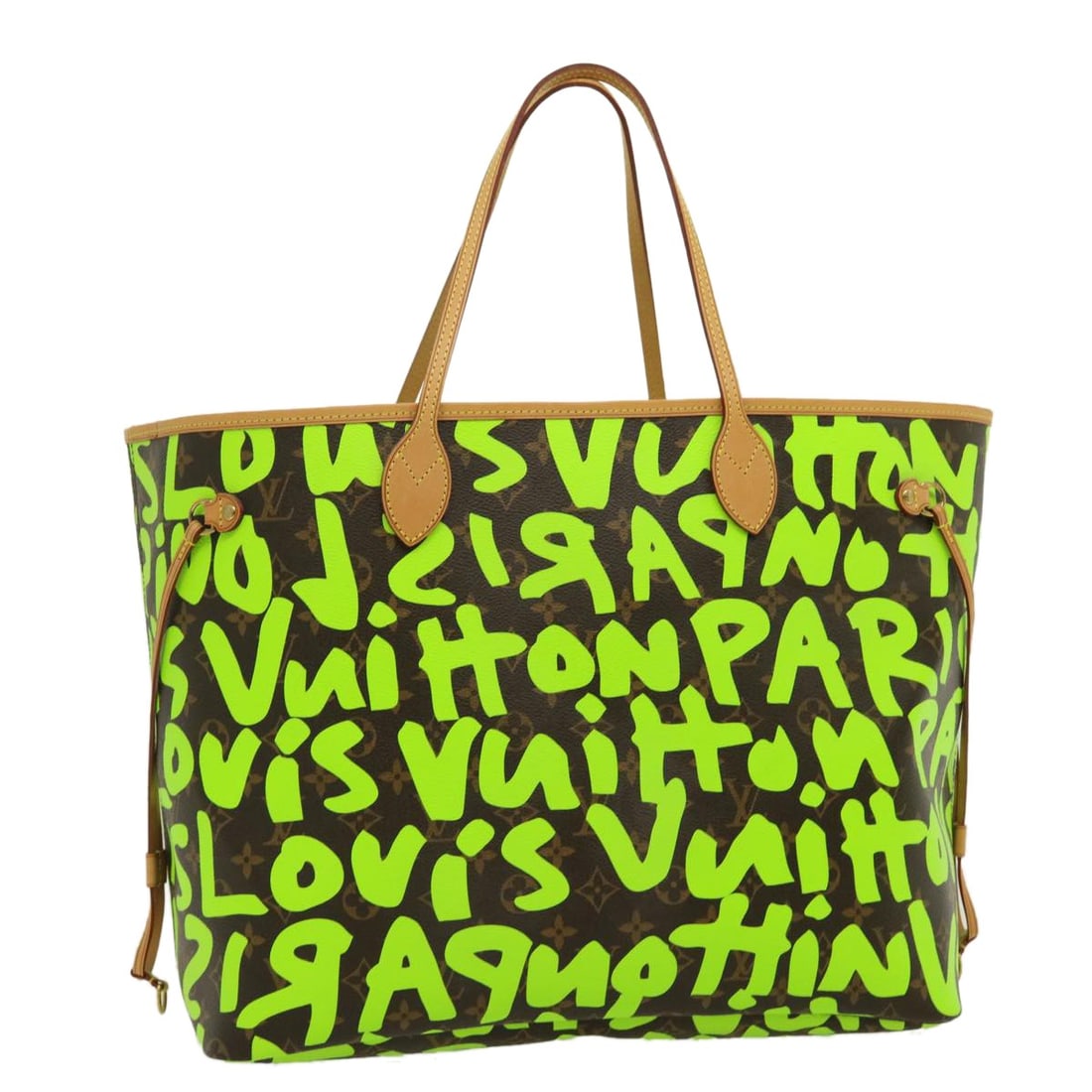 Louis Vuitton M93703 Neverfull GM Monogram Graffiti Vert Tote: Louis Vuitton M93703 Neverfull GM Monogram Graffiti Vert Tote Louis Vuitton Neverfull GM tote bag in Monogram Graffiti canvas with Vert colorway. Made in France, this women's tote is offered without t