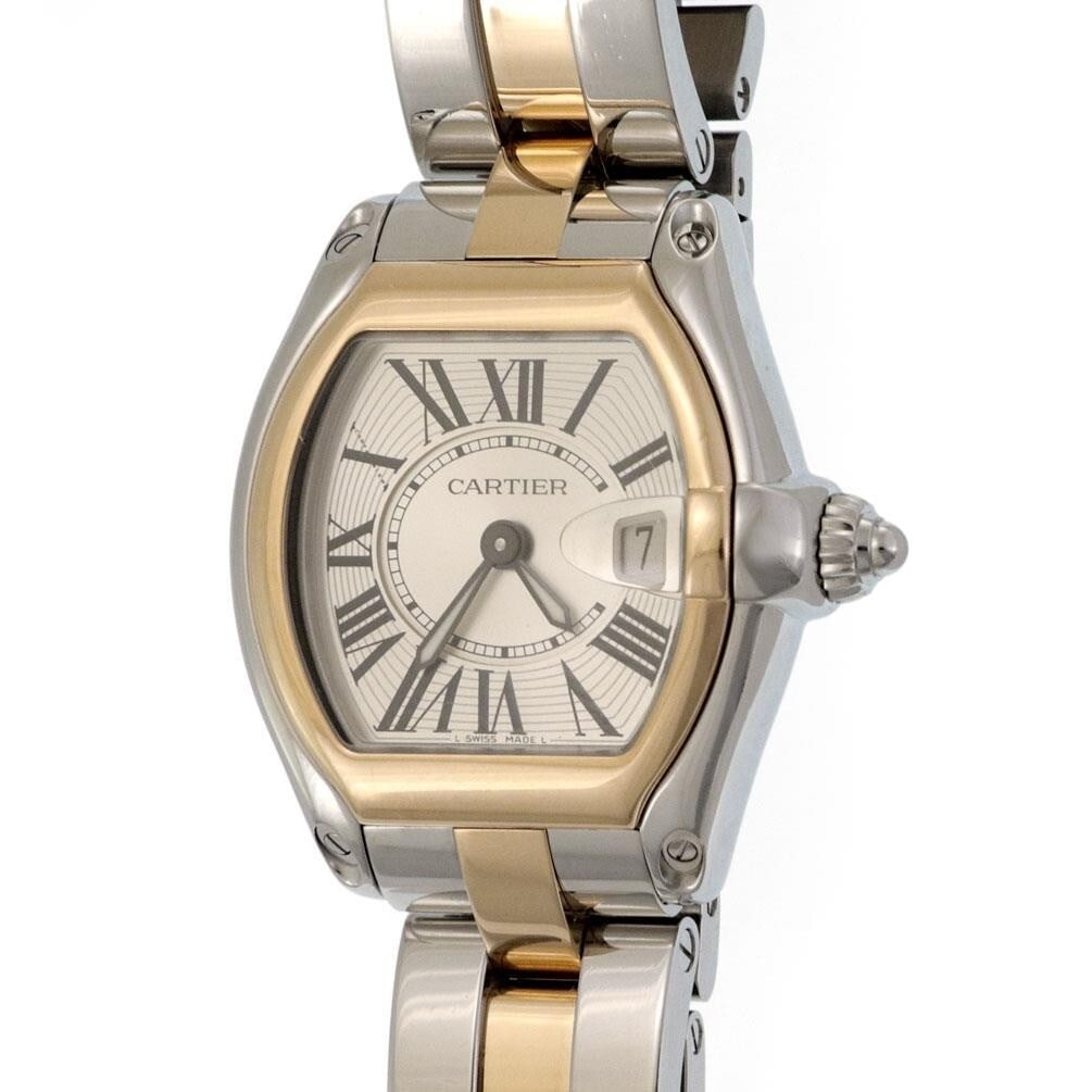 Cartier Roadster Date Unisex Watch 18k Gold & Stainless Steel #2675: Cartier Roadster Date Unisex Watch 18k Gold & Stainless Steel #2675 Discover the elegance of the Cartier Roadster Date wristwatch, a stunning unisex timepiece that blends luxury with functionality. Cr