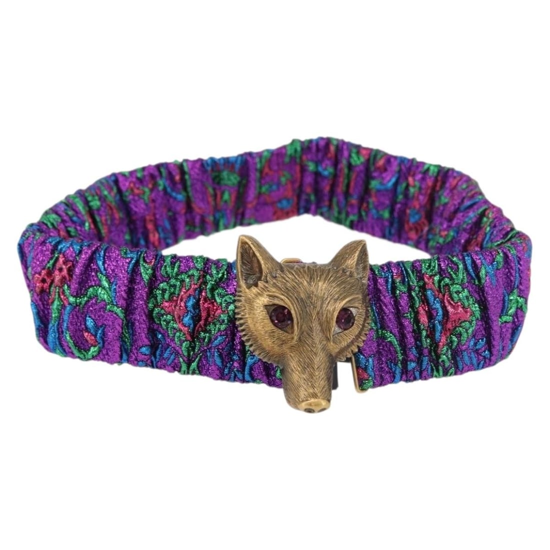 GUCCI 214351 Purple Gold Suede Sequin Belt with Dust Bag: GUCCI 214351 Purple Gold Suede Sequin Belt with Dust Bag This GUCCI women's belt is crafted from suede in a purple and gold color combination. Made in Italy, it measures approximately 29.1 inches in t