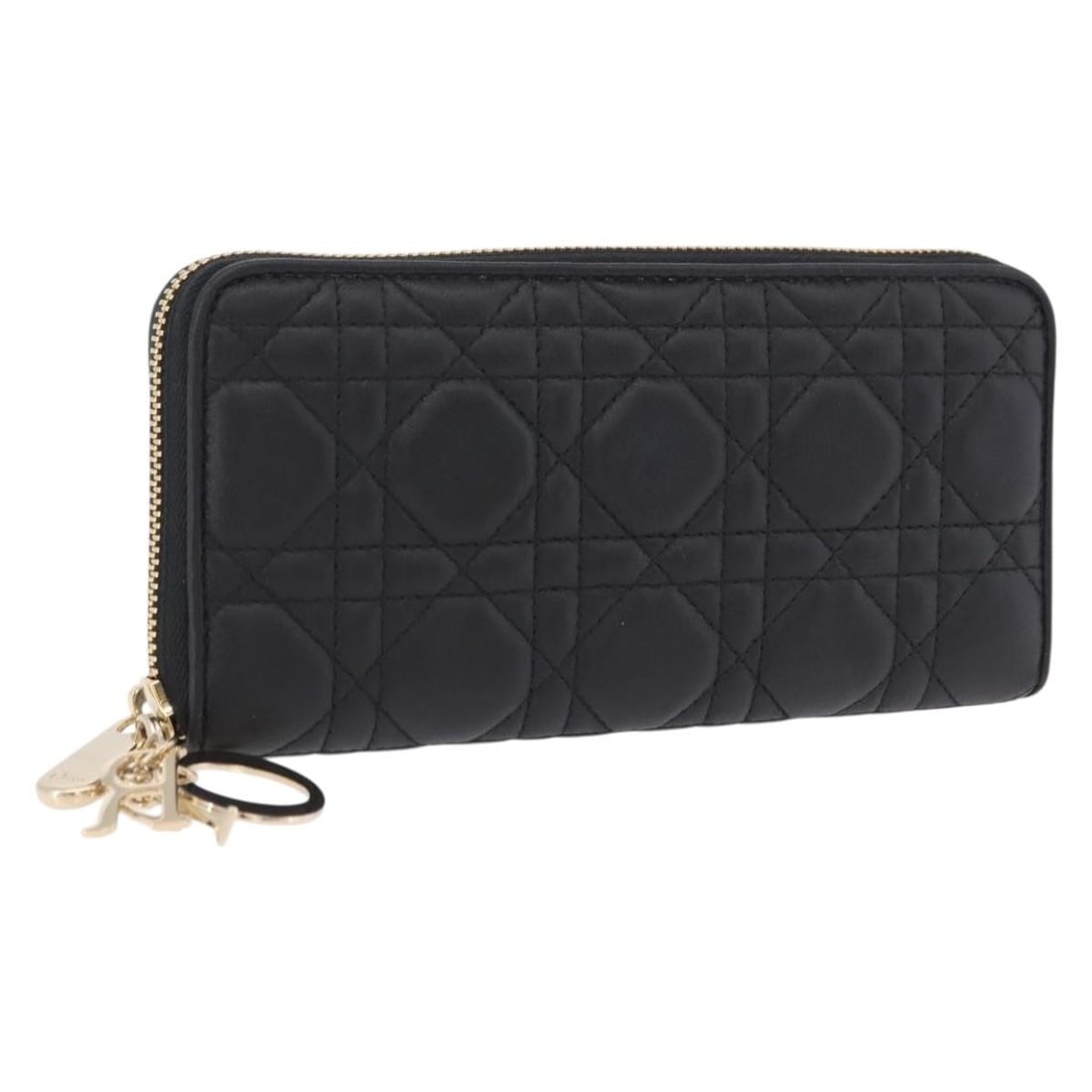 Christian Dior Lady Dior Cannage Lamb Skin Long Wallet Black Gold: Christian Dior Lady Dior Cannage Lamb Skin Long Wallet Black Gold Christian Dior Lady Dior Canage long wallet in lamb skin with a black and gold colorway. It is a women's long wallet made in Italy and