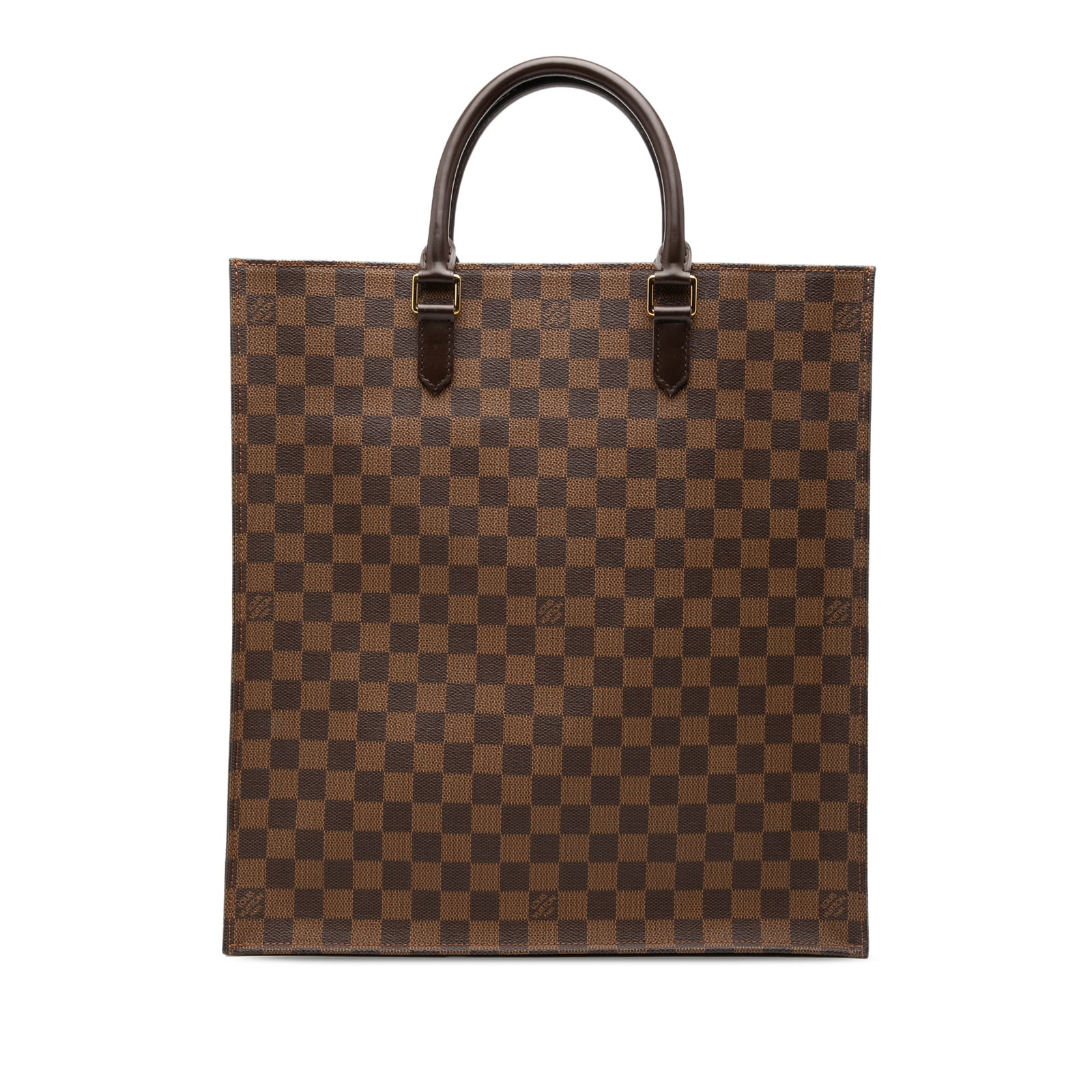 Louis Vuitton Sac Plat Damier Ebene Brown Tote Bag: Louis Vuitton Sac Plat Damier Ebene Brown Tote Bag Louis Vuitton Damier Ebene Sac Plat bag in brown damier canvas with rolled leather handles and an open top. It features interior open and slip pocket