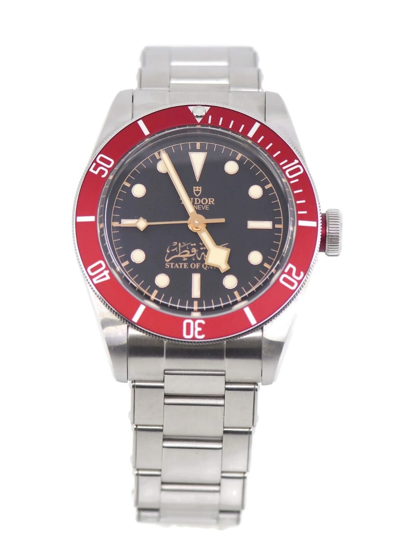 Tudor Black Bay Qatar Stainless Steel Watch 79230 with Box: Tudor Black Bay Qatar Stainless Steel Watch 79230 with Box Introducing the Tudor Black Bay Qatar Stainless Steel Watch, model 79230. This exquisite wristwatch features a sophisticated black dial compl