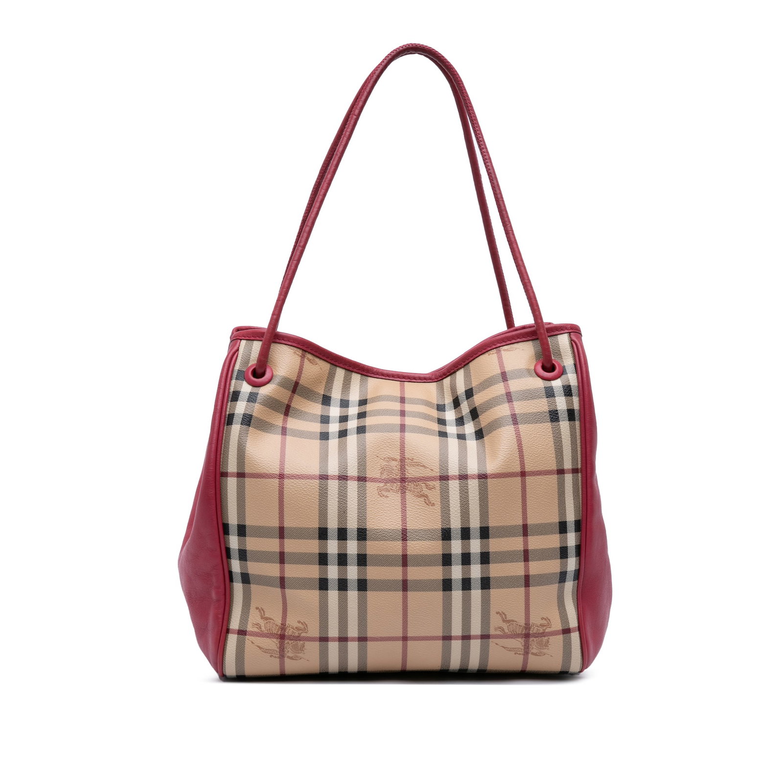 Burberry Haymarket Check Canterbury Tote Leather Trim: Burberry Haymarket Check Canterbury Tote Leather Trim This Burberry Small Canterbury Tote features the signature Haymarket check coated canvas with leather trim and rolled leather straps. It has an op